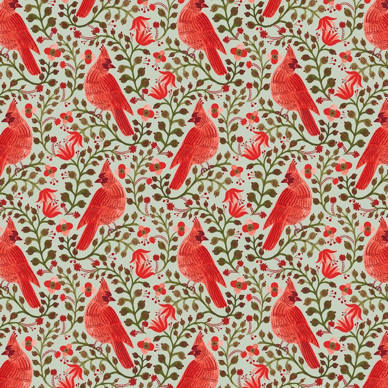 Holiday Classics Cardinals Mint Metallic Cotton + Steel Rifle Paper Co