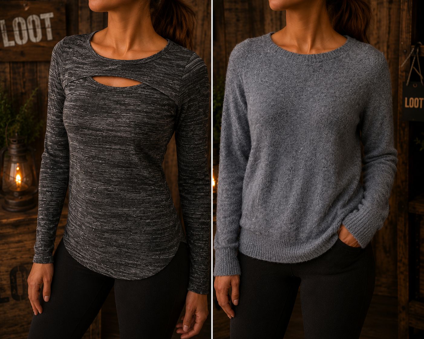Duo Brume d’automne | 2 Chandails gris texturés | Femme | Small
