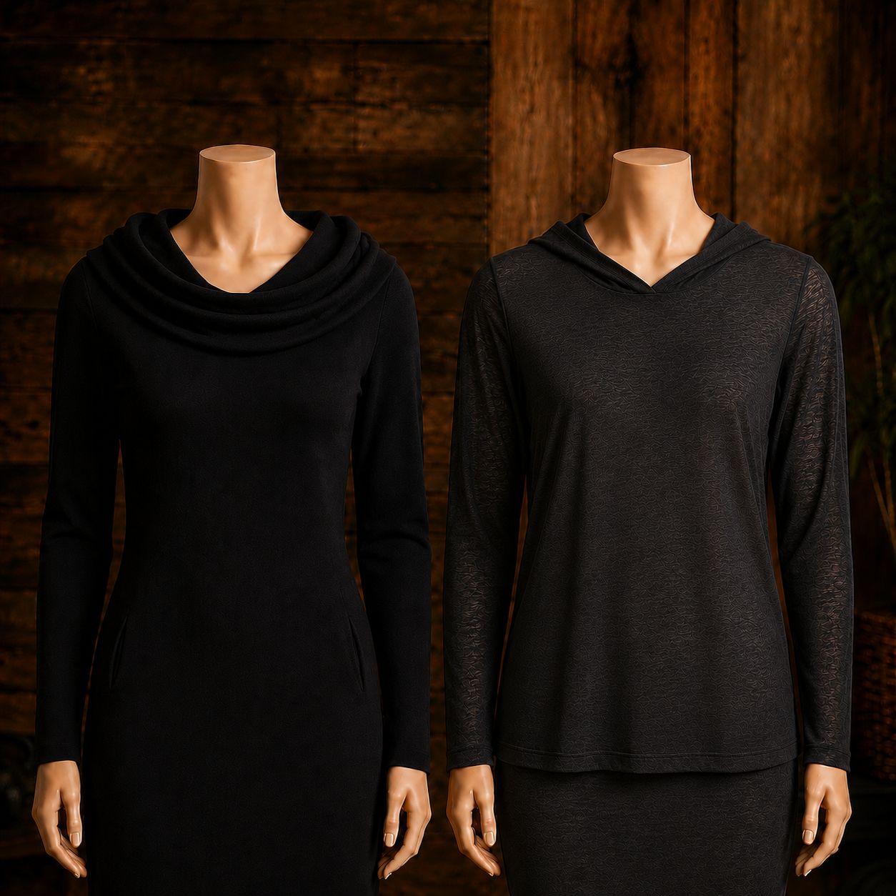 Duo noir essentiel | robe col ample &amp; chandail à capuche | Femme | Small