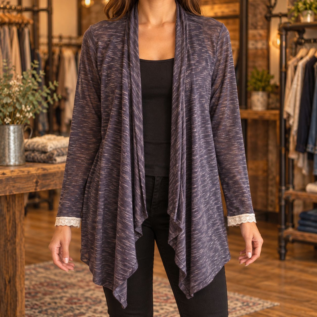 Cardigan long asymétrique à col cascade | Femme | Small-Medium