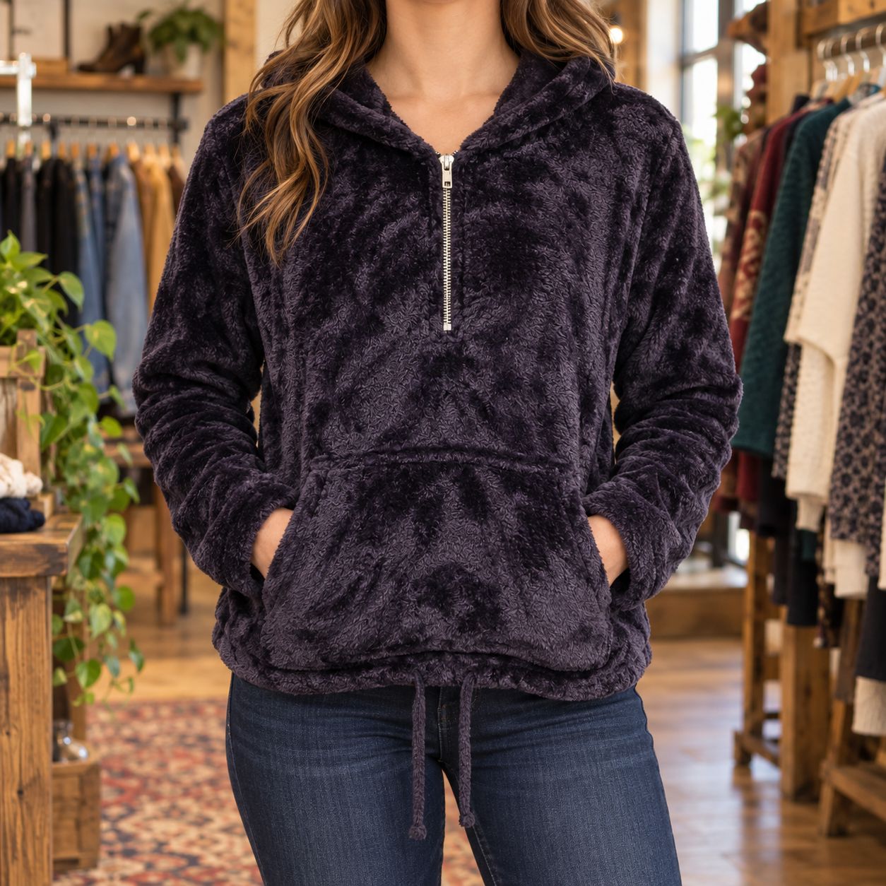 Chandail à capuchon noir polaire | Femme | Small