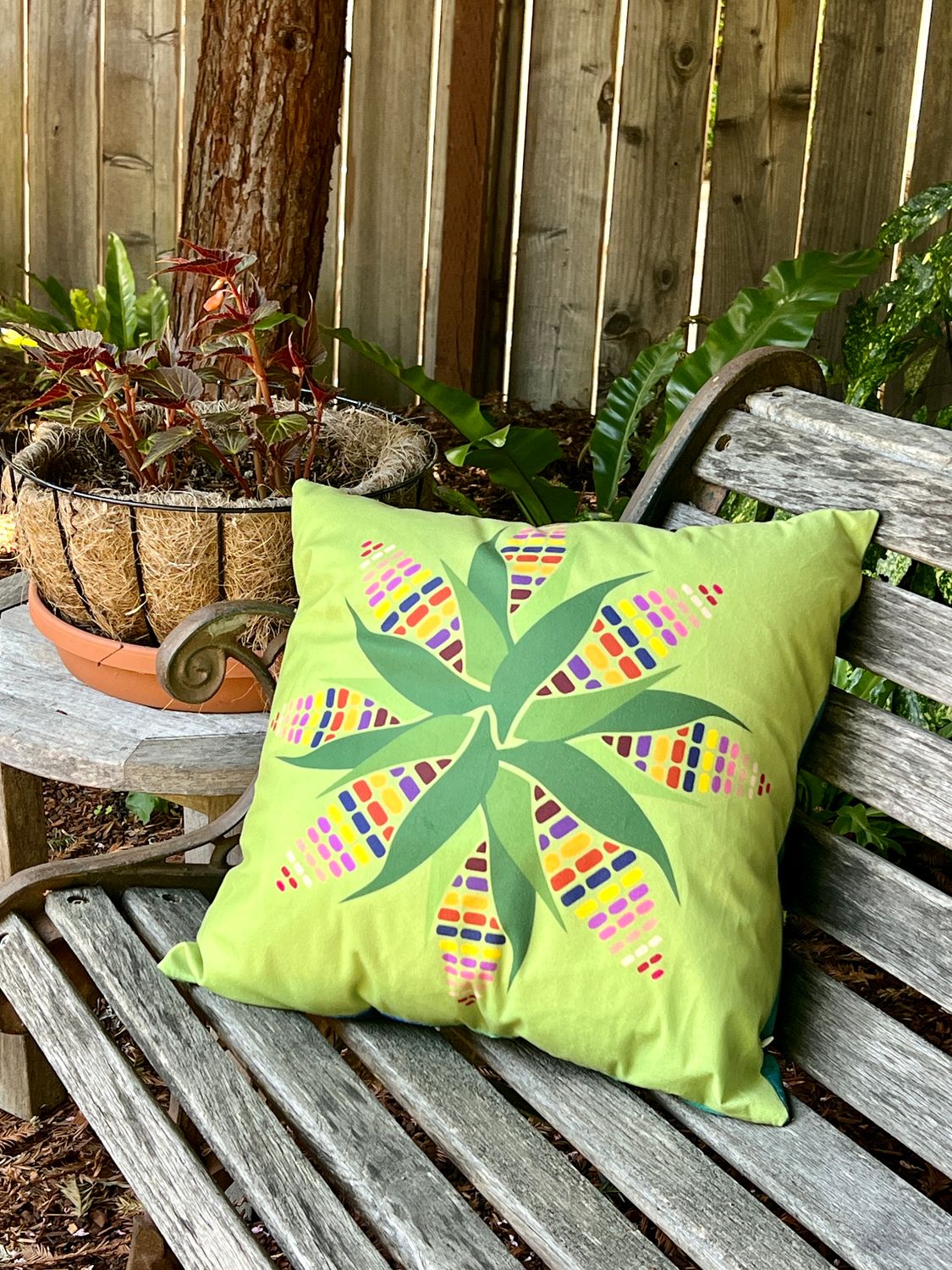 Mexican Throw Pillow Cover | Soft Fabric Sacred Corn Mandala Patio and Indoor Decor