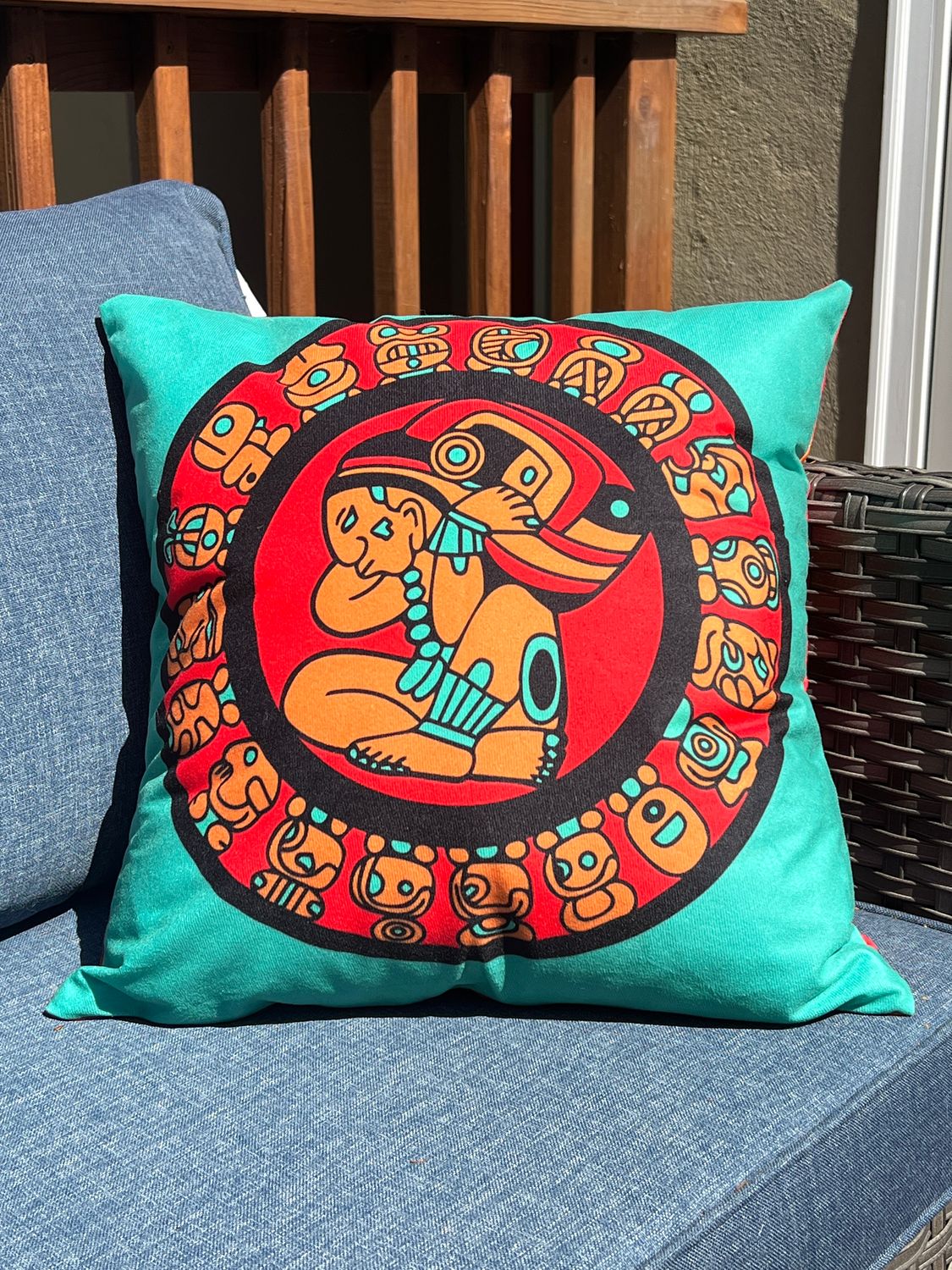 Mexican Throw Pillow Cover | Soft Fabric Mayan Calendar Wheel of Time, Patio and Indoor Decor