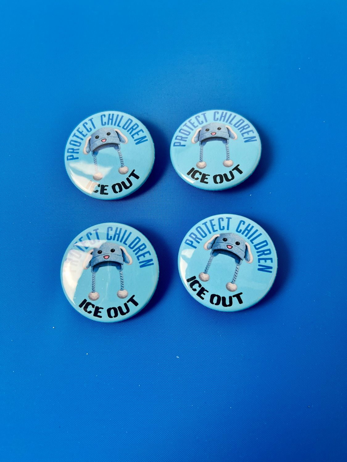 Protect Children Ice Out 4 Buttons Set | Water Resistant Pinback Clip