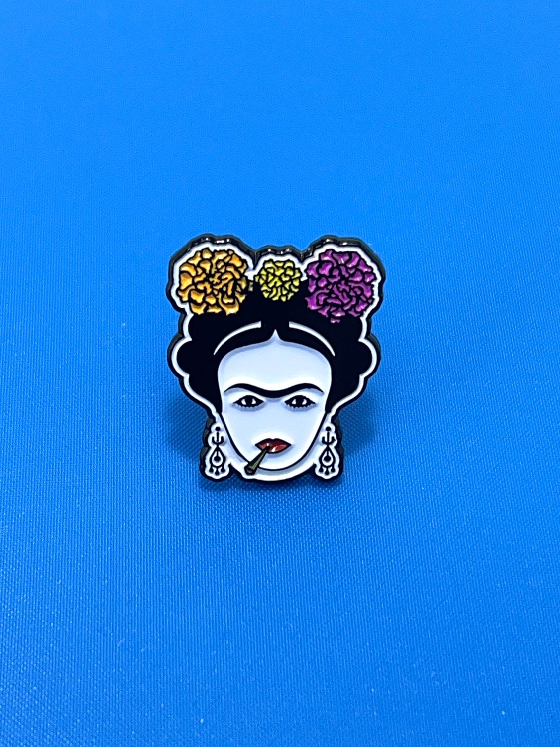 Frida Metal Enamel pin, original artwork of smoking famous Mexican artist, 1 inch feminist gift