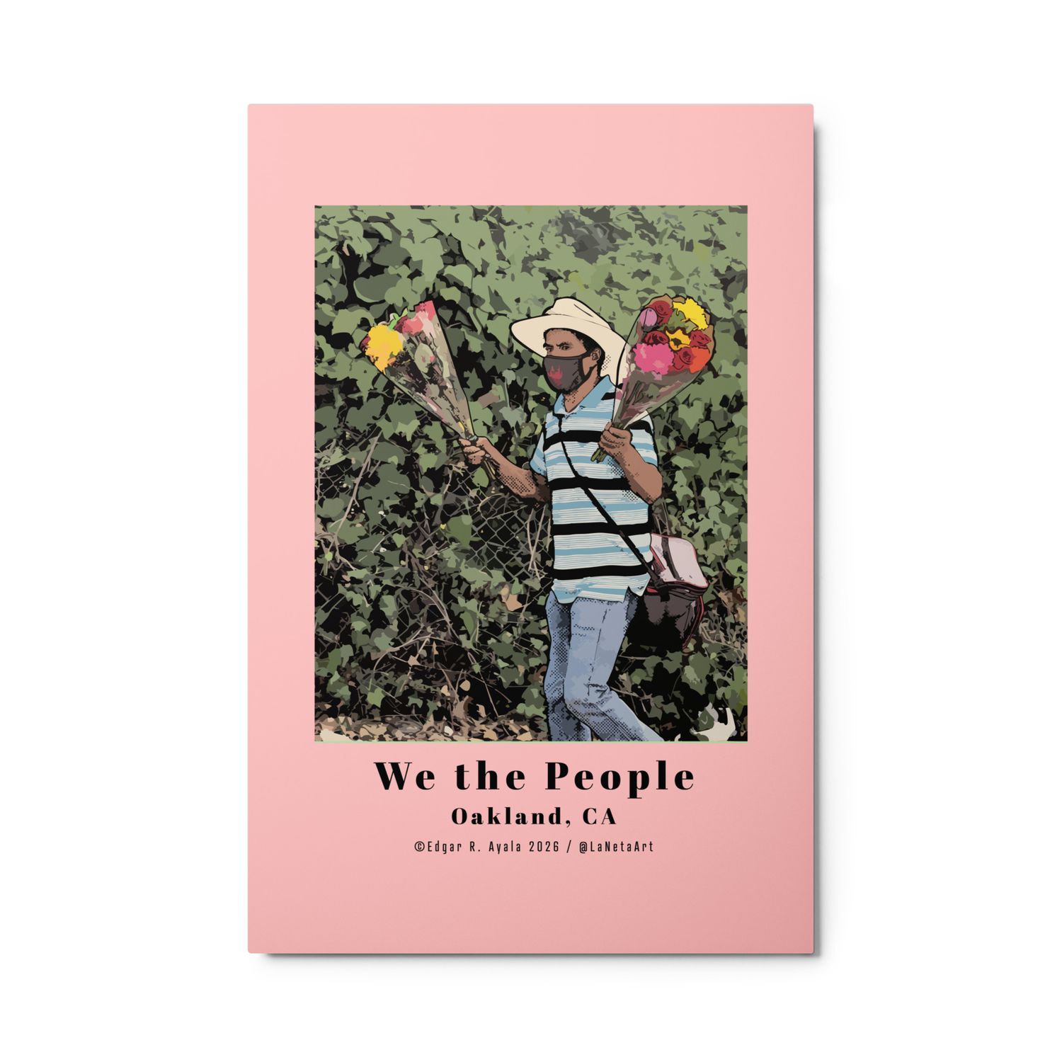 Premium Metal Floating Print. "We the People, Oakland, CA. Flower Man Roadside Vendor."