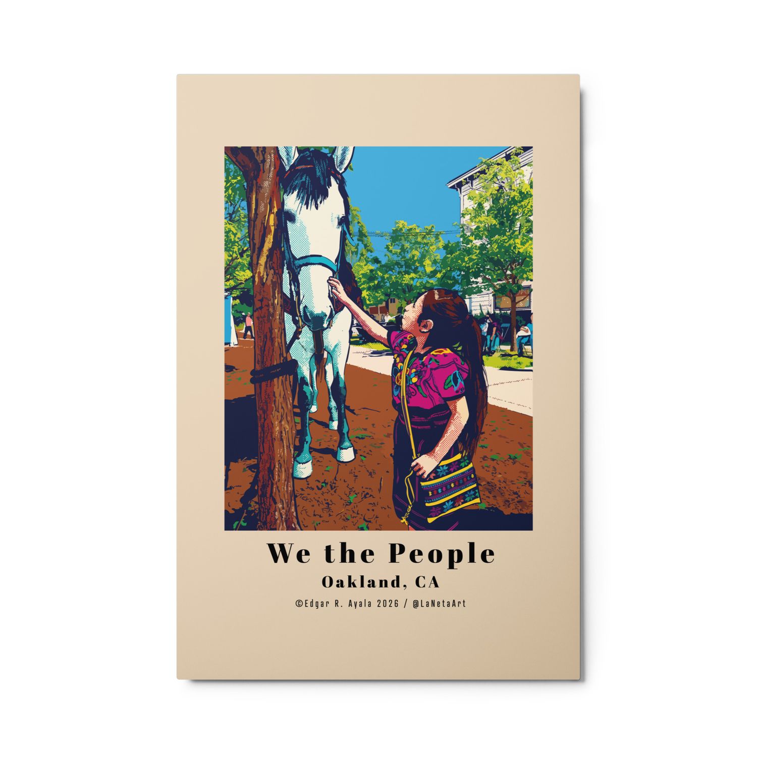 Premium Metal Floating Print. "We the People, Oakland, CA. Girl Calming a Horse."