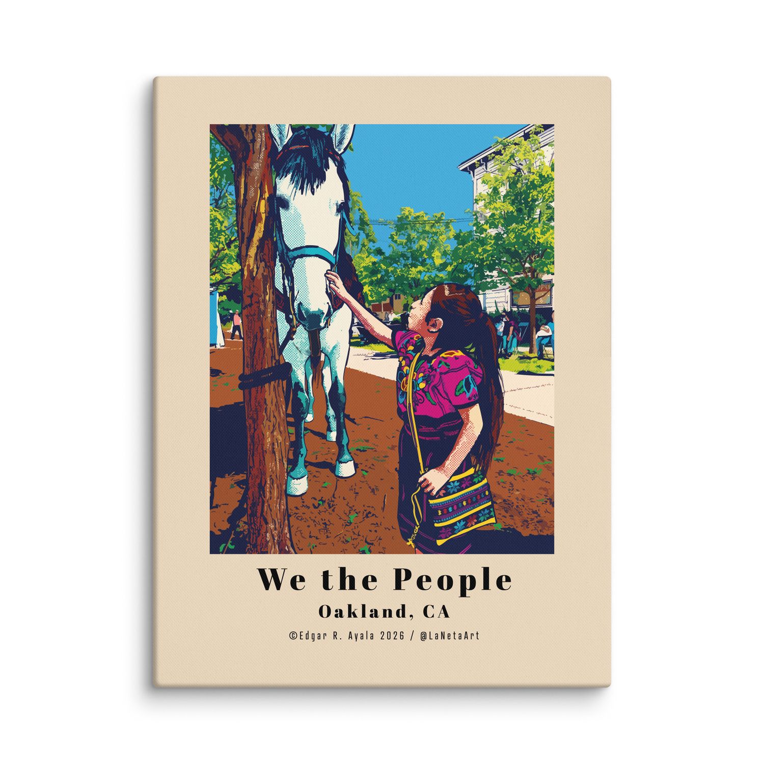 Quality Canvas Print with wood backing. "We the People, Oakland, CA. Girl Calming a Horse."