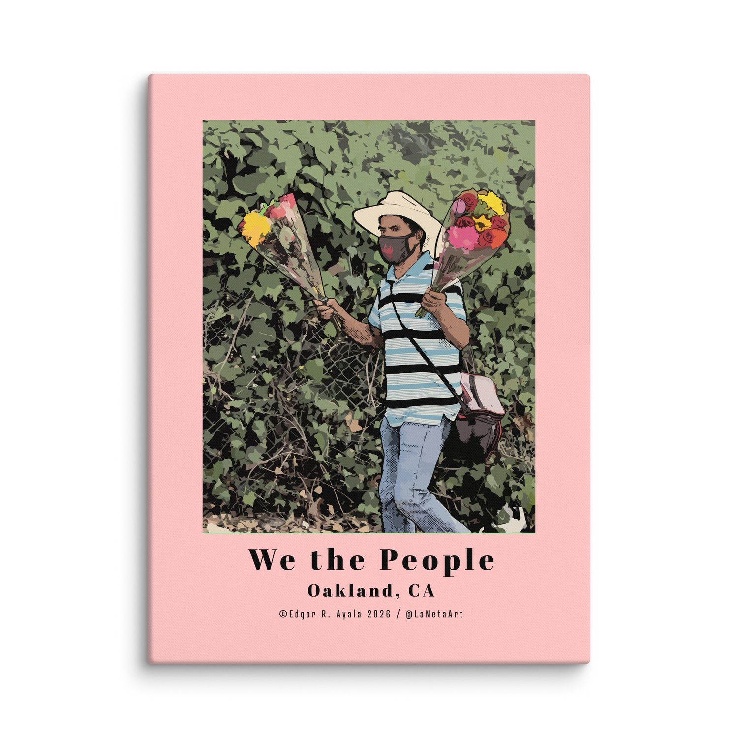 Quality Canvas Print with wood backing. "We the People, Oakland, CA. Flower Man Roadside Vendor."