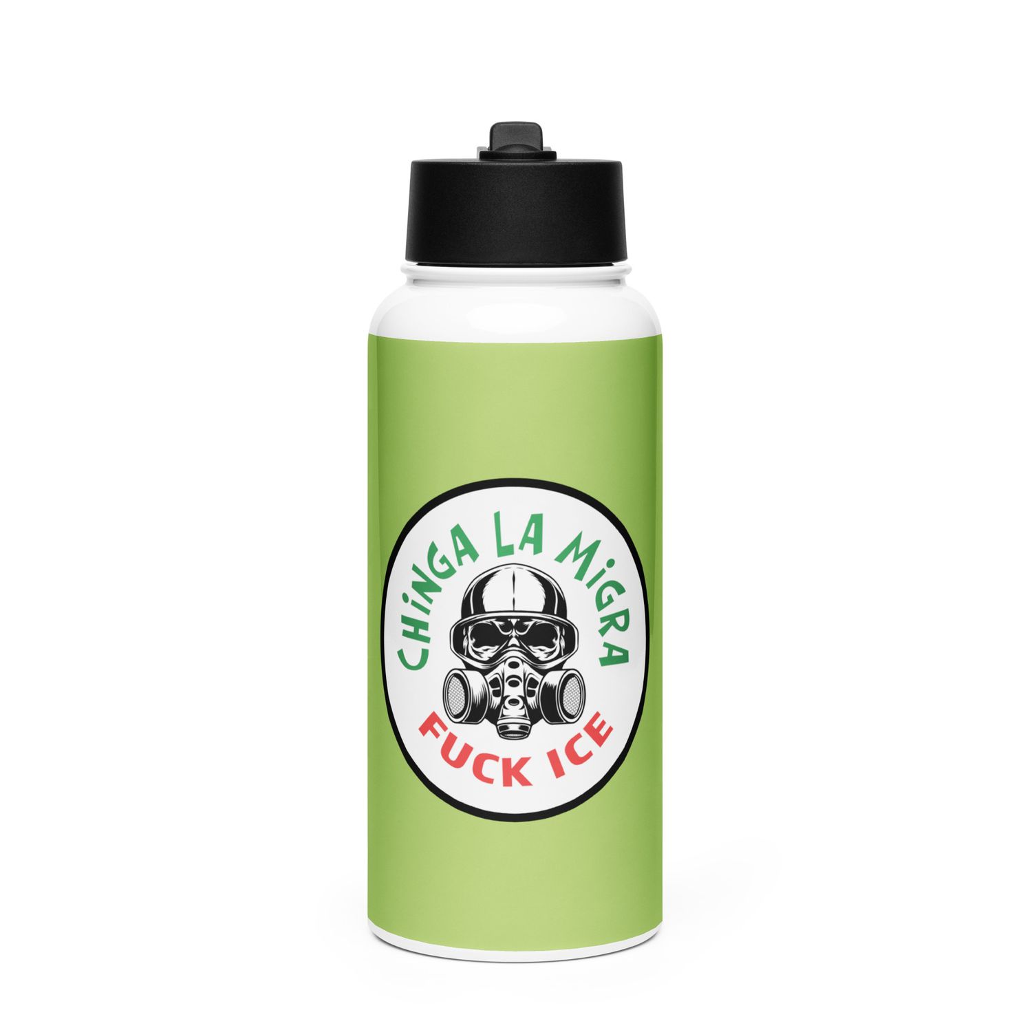 Chinga La Migra Stainless steel water bottle with a straw lid