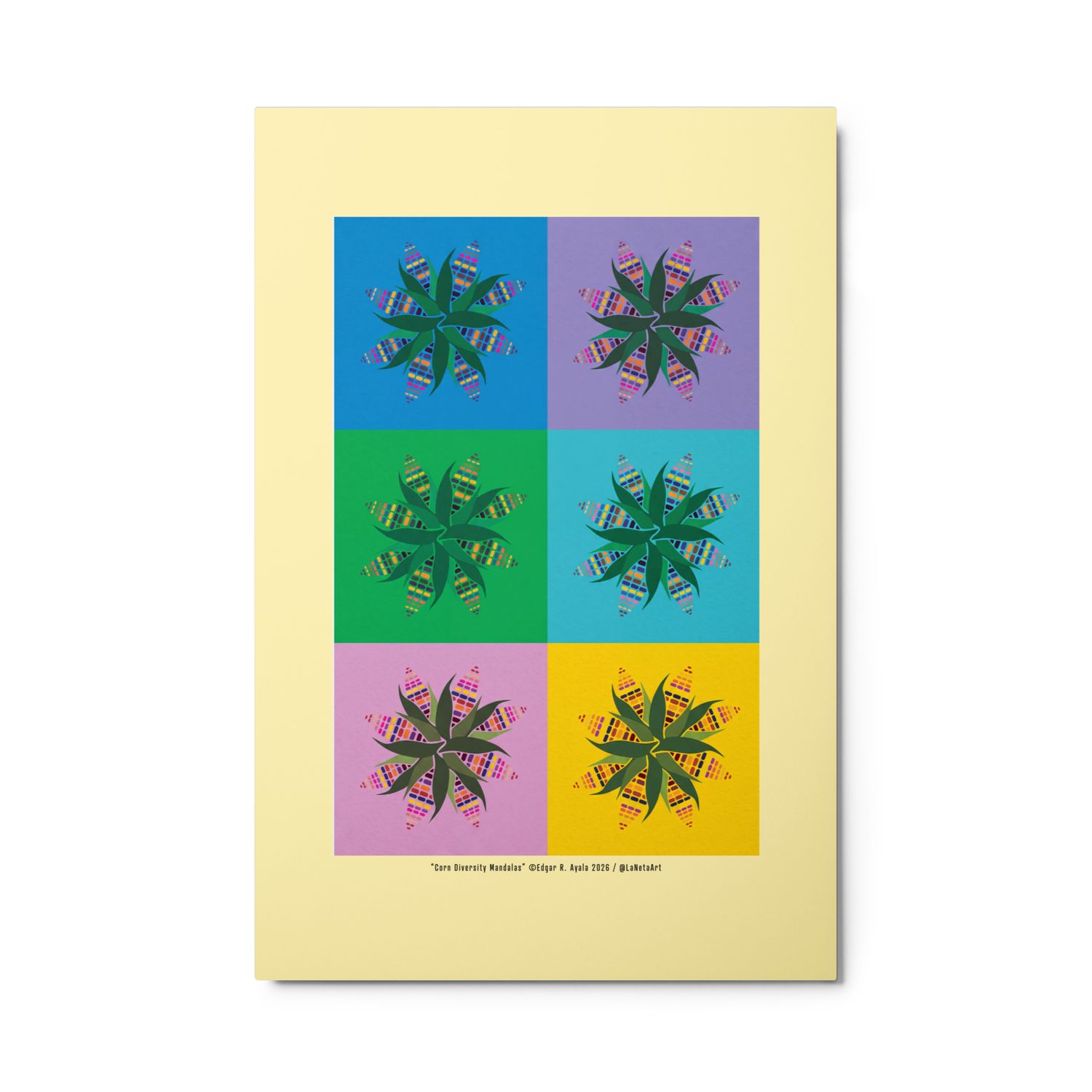 Premium Metal Floating Print. "Diversity Corn Mandalas"