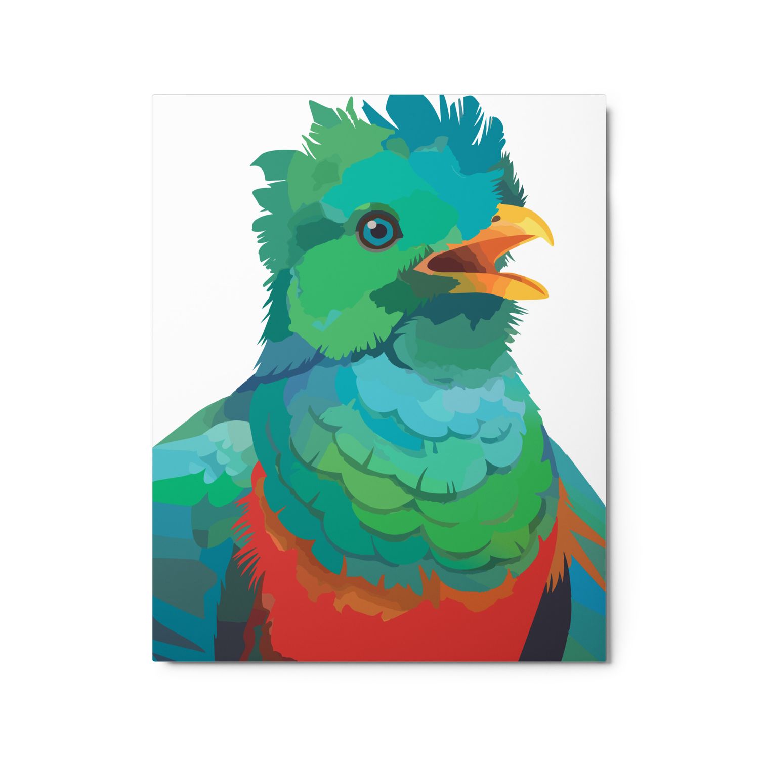 Premium Metal Floating Print. "Quetzal Bird Calling"
