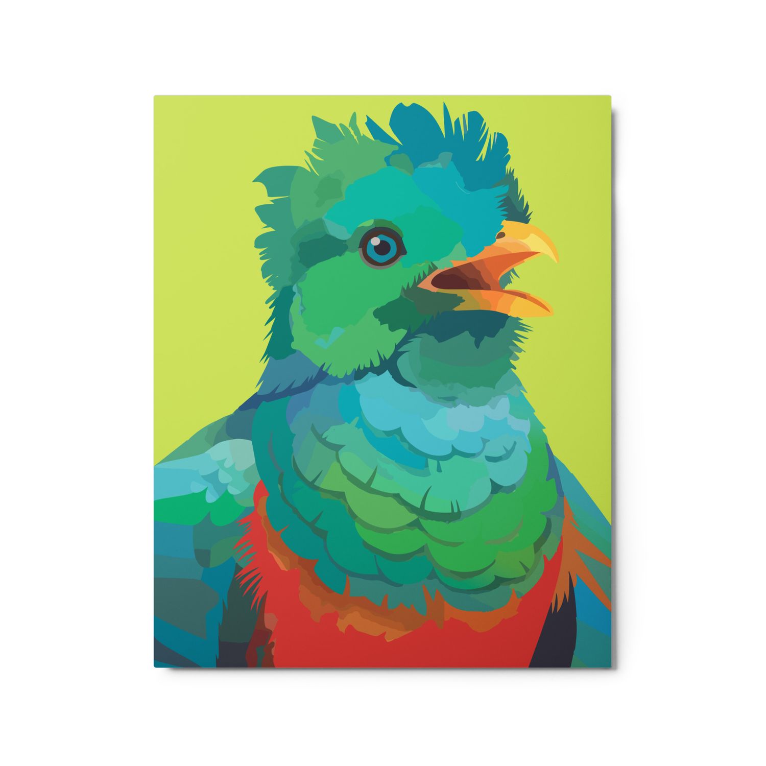Premium Metal Floating Print. "Quetzal Bird Calling"
