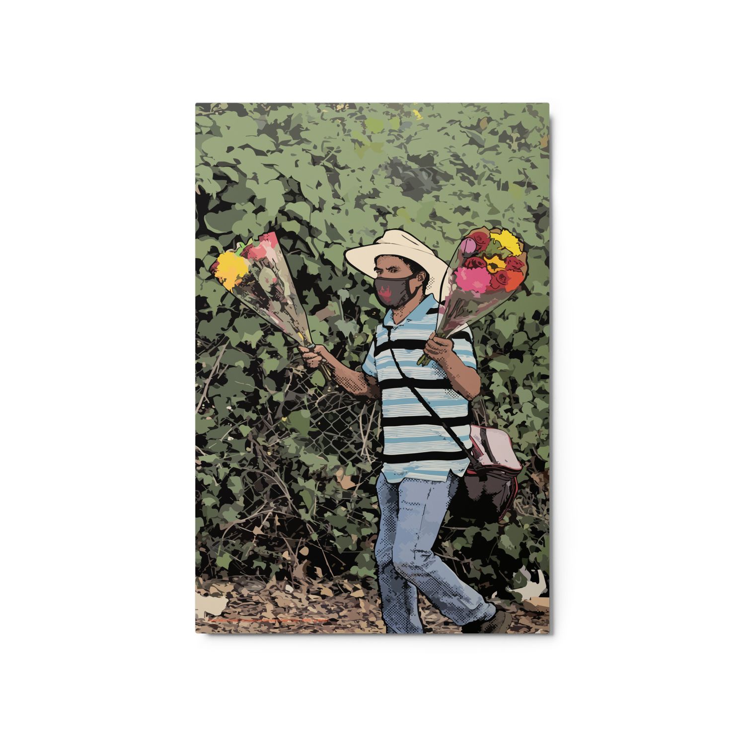 Premium Metal Floating Print. "Flower Man by the Road"