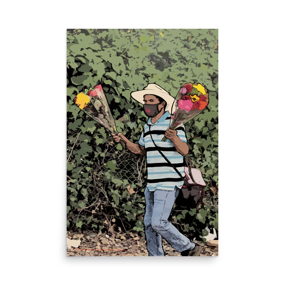 Premium Matte Poster Print. "Flower Man by the Road"