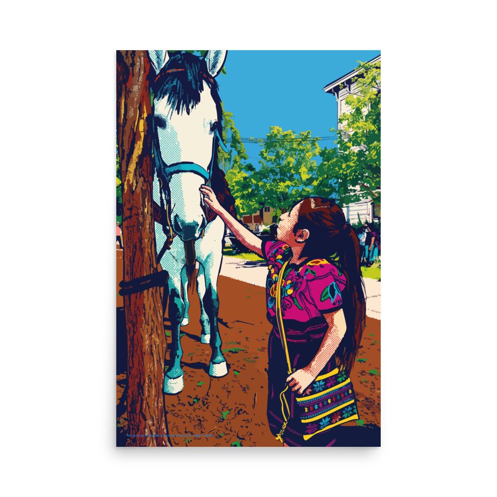 Premium Matte Poster Print. "Girl Carecing a Horse"