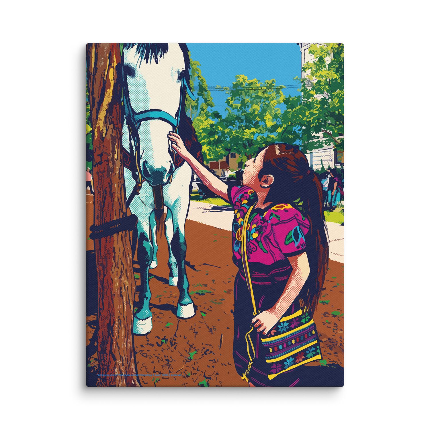 Premium Matte Canvas Print. "Girls Carecing a Horse"