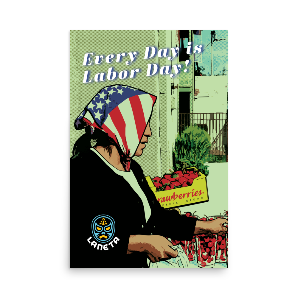 Premium Matte Poster Print. “Labor Day Flag Head Lady"