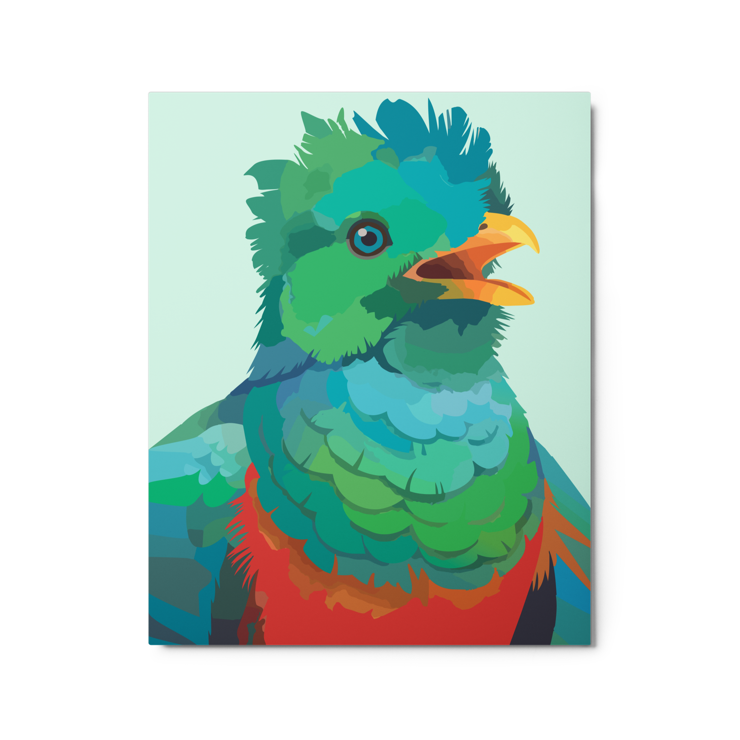 Premium Metal Floating Print. "Quetzal Bird Calling"