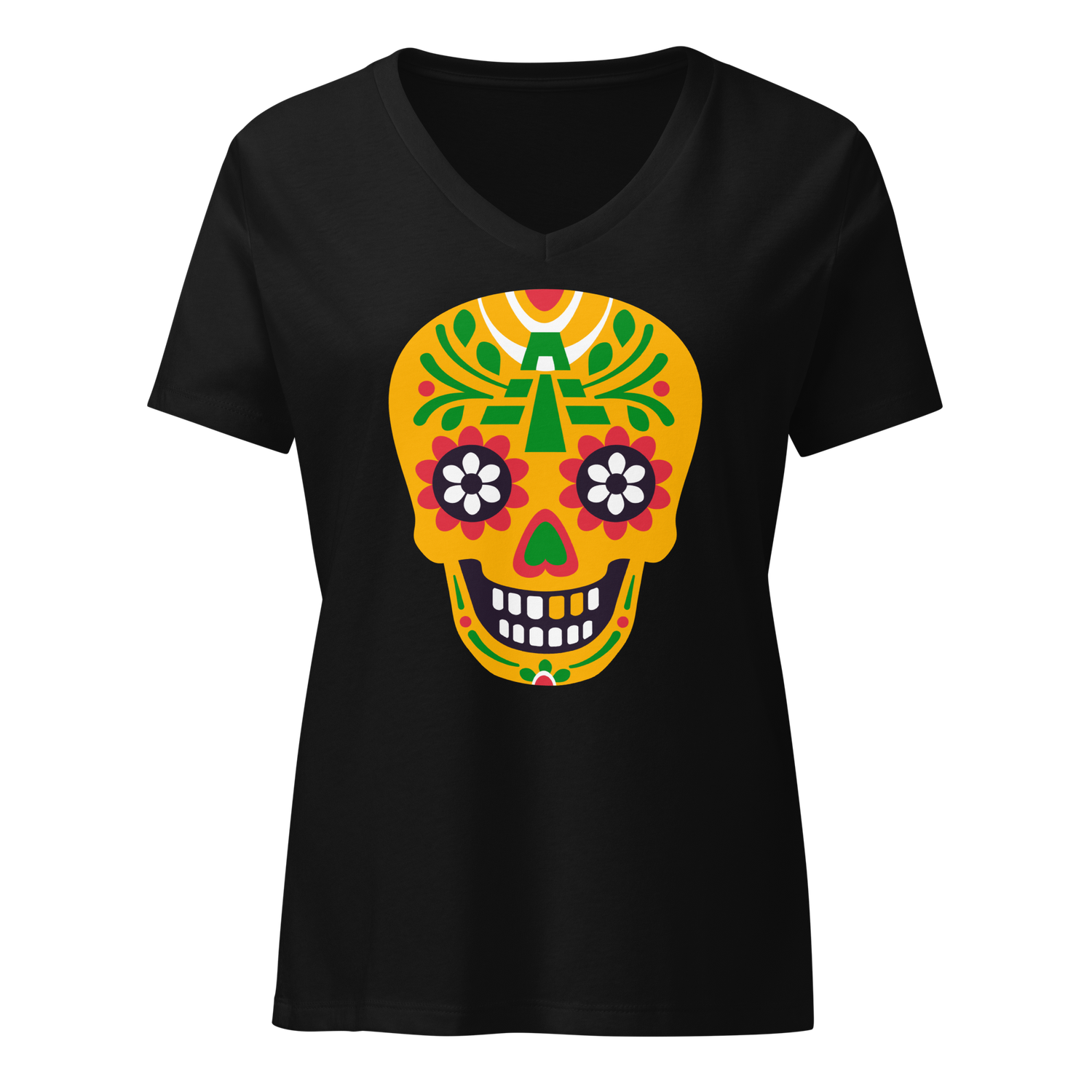 Day of the Dead Skull,, women’s relaxed v-neck t-shirt