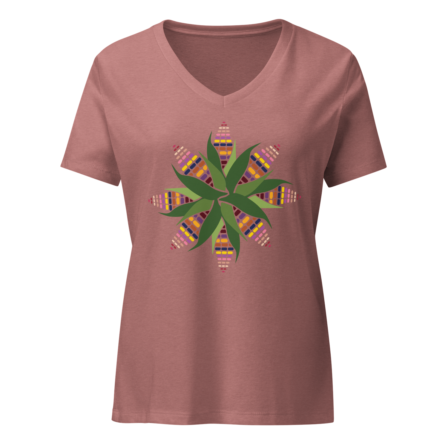 Corn Diversity Mandala, women’s relaxed v-neck t-shirt