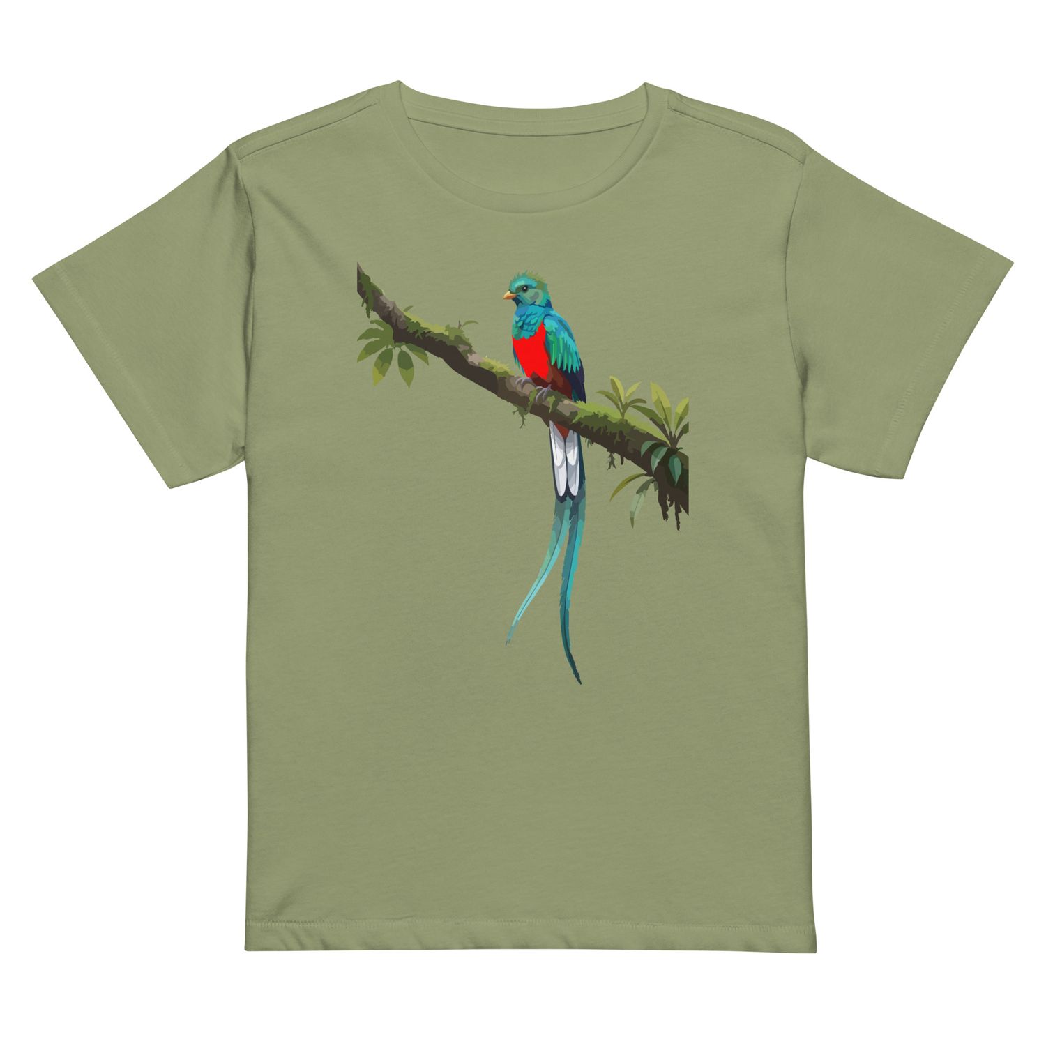 Quetzal bird over my heart, Women’s high-waisted t-shirt