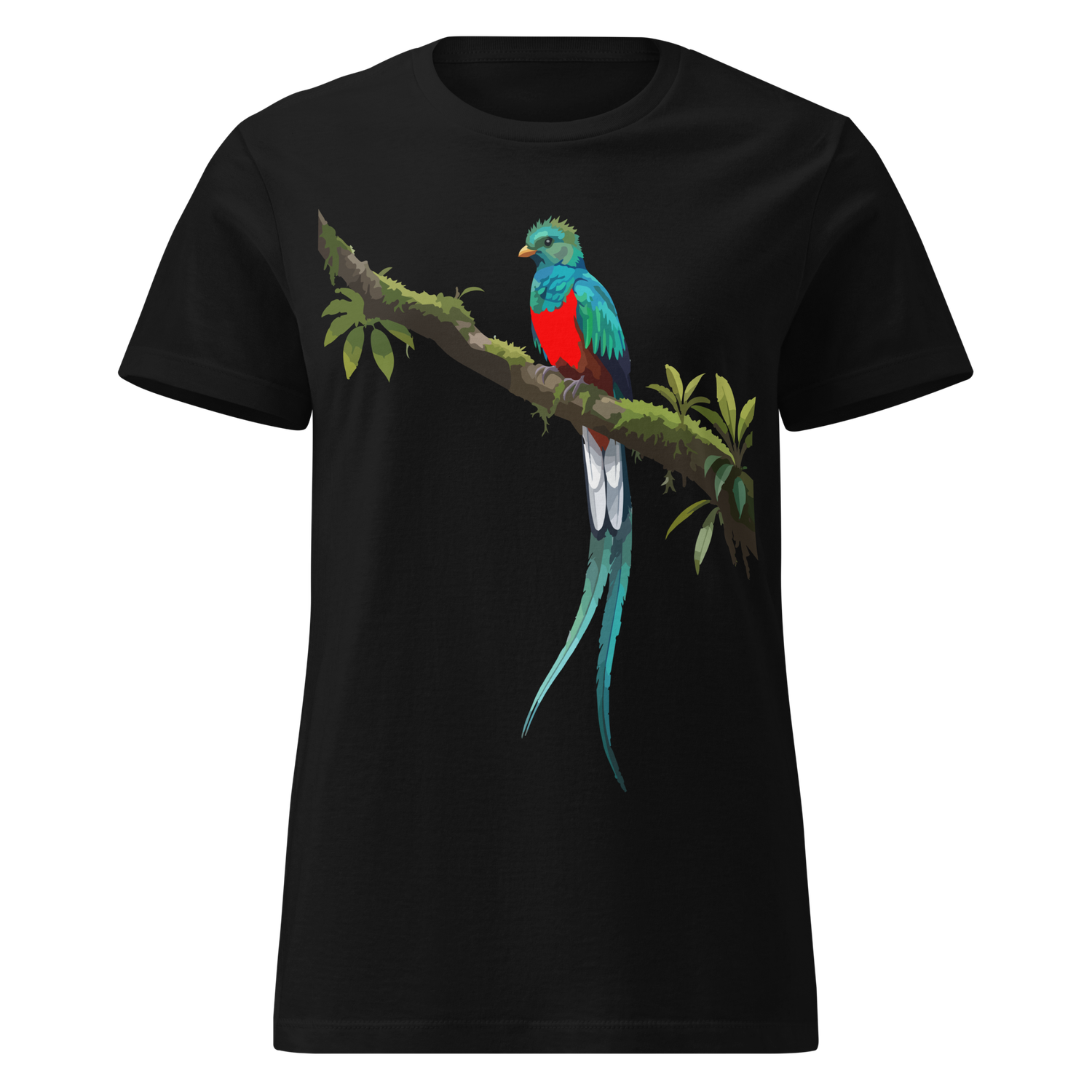 Quetzal bird over my heart, women’s cut softstyle t-shirt