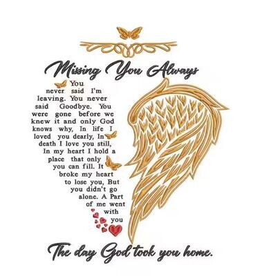 Memorial Embroidered Heart Wing Poem cushion cover