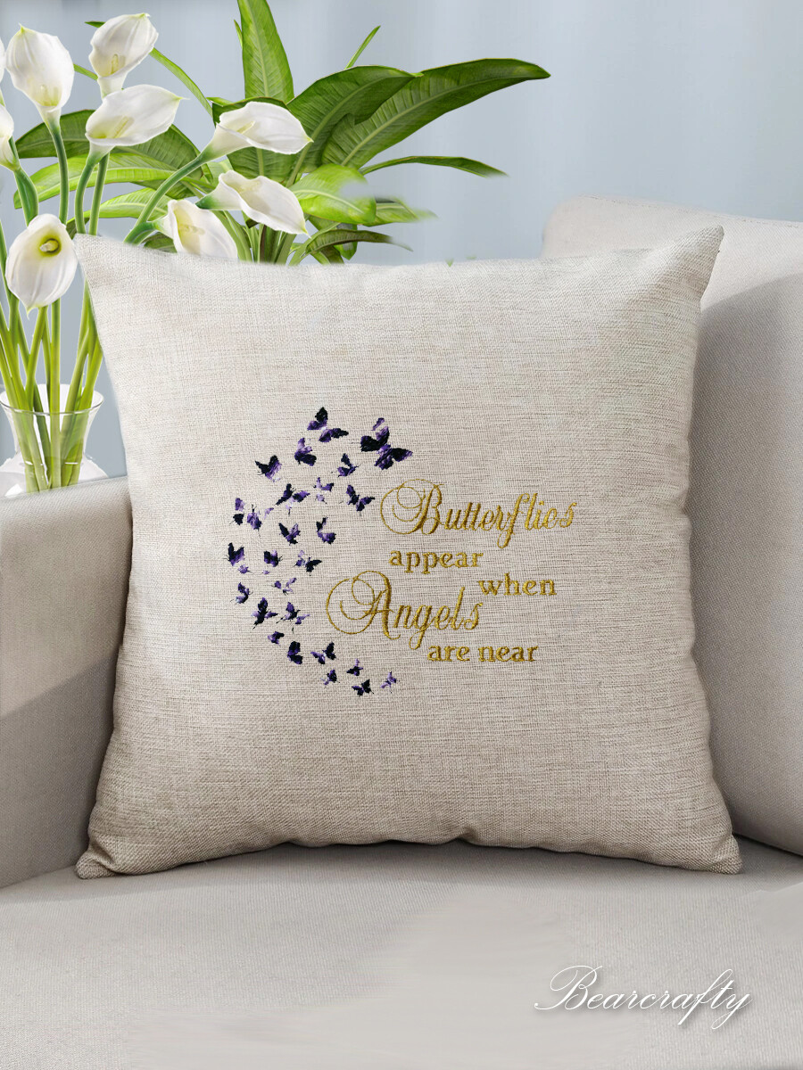 Memory Cushion cover with Embroidered Butterfly Poem