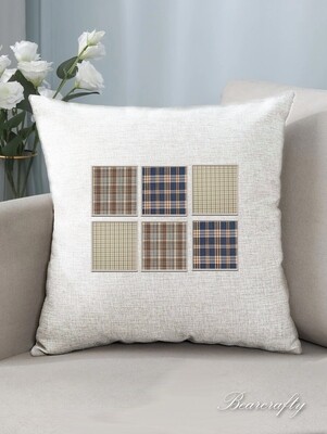 Memory cushion cover with patchwork-style applique blocks
