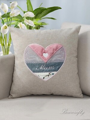 Memory cushion cover heart applique with embroidery