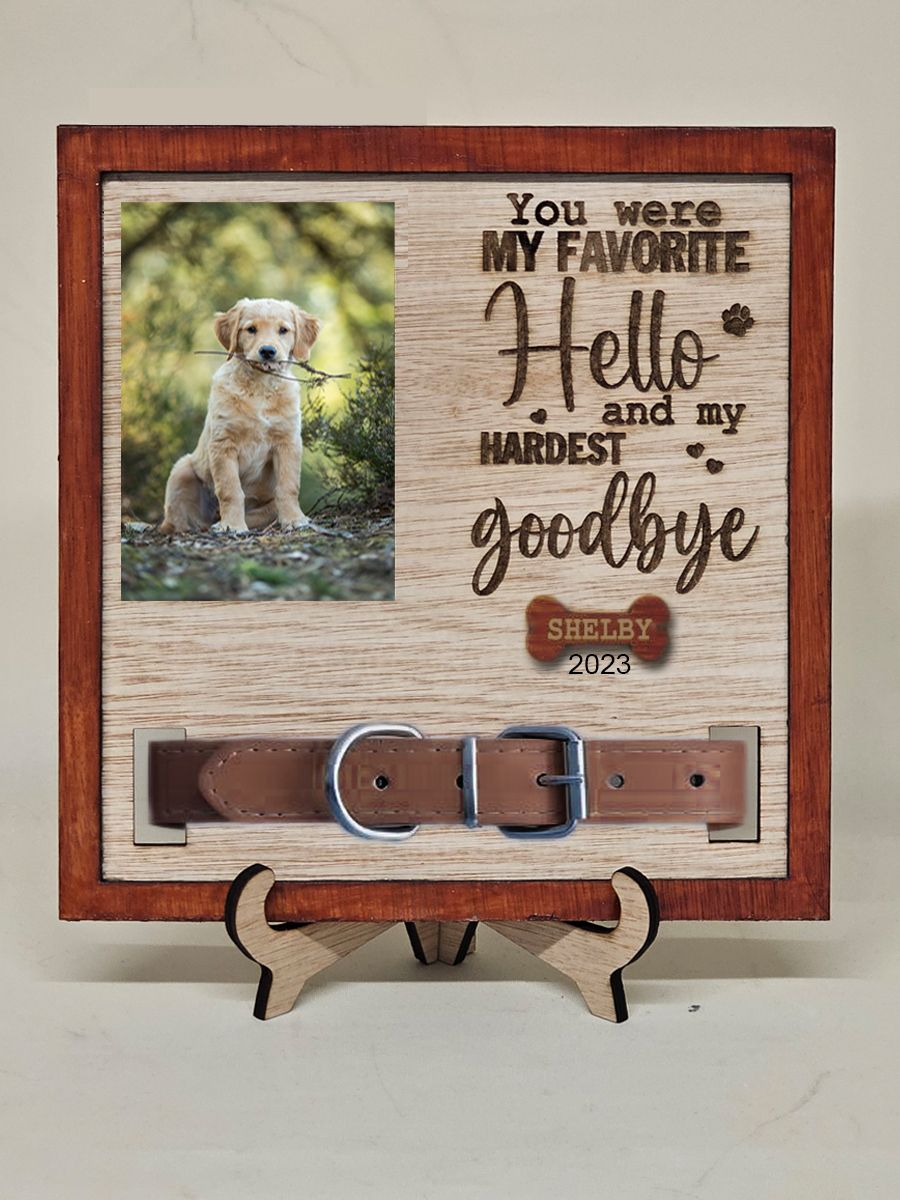 Pet memorial frame with space for collar and picture