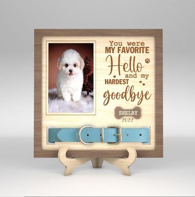 Pet memorial frame with space for collar and picture