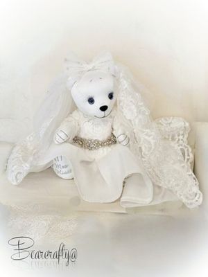 Bear made from a  Wedding gown keepsake bear