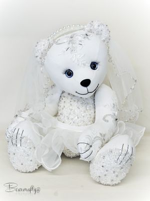 Bear made from a  Wedding gown keepsake bear