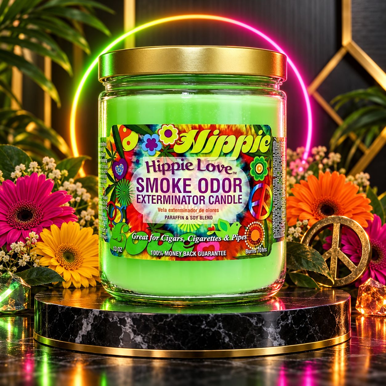 HIPPIE LOVE SMOKE ODOR EXTEMINATOR CANDLE 13OZ HIPPIE LOVE SMOKE ODOR EXTEMINATOR CANDLE 13OZ