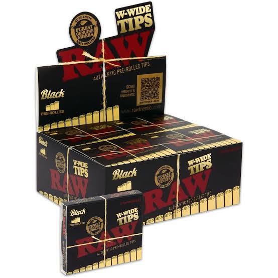 RAW W-WIDE PRE-ROLLED BLACK TIPS RAW W-WIDE PRE-ROLLED BLACK TIPS
