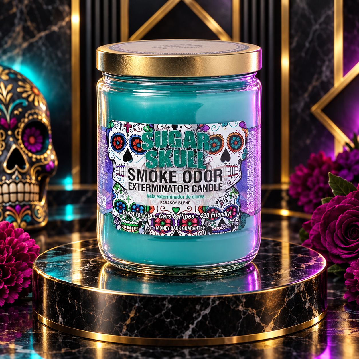 SUGAR SKULL SMOKE ODOR EXTEMINATOR CANDLE 13OZ SUGAR SKULL SMOKE ODOR EXTEMINATOR CANDLE 13OZ