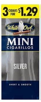 WHITE OWL MINI CIGARILLOS 3/1.29 SILVER WHITE OWL MINI CIGARILLOS 3/1.29 SILVER