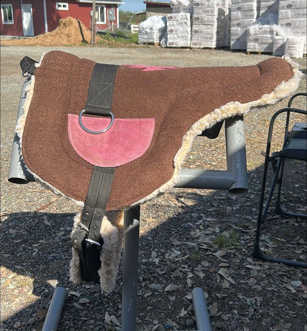 Sold Brown and pink fleece bareback pad with cinch