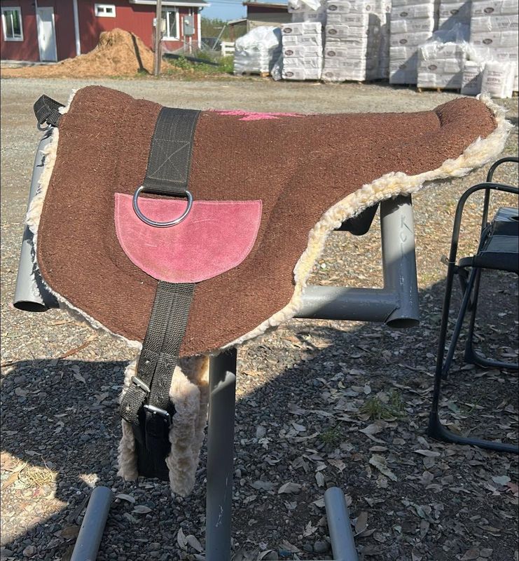 Sold Brown and pink fleece bareback pad with cinch
