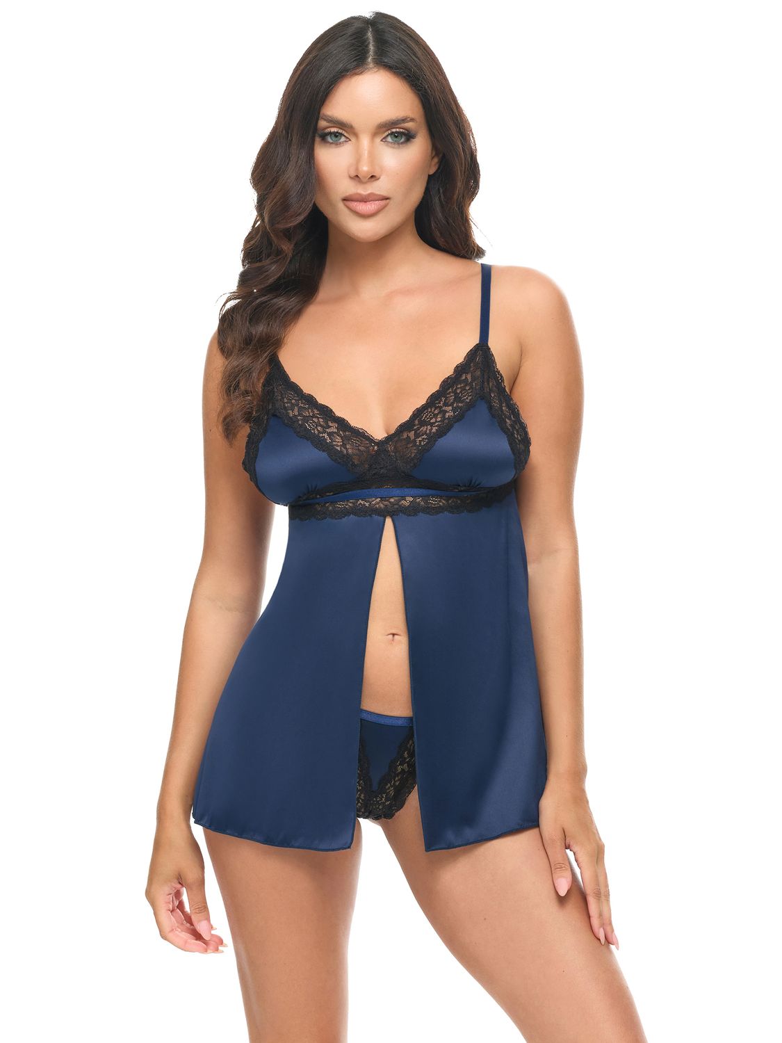VALENTINA VALE BABYDOLL, Color: ESTATE BLUE/BLACK, Size: S