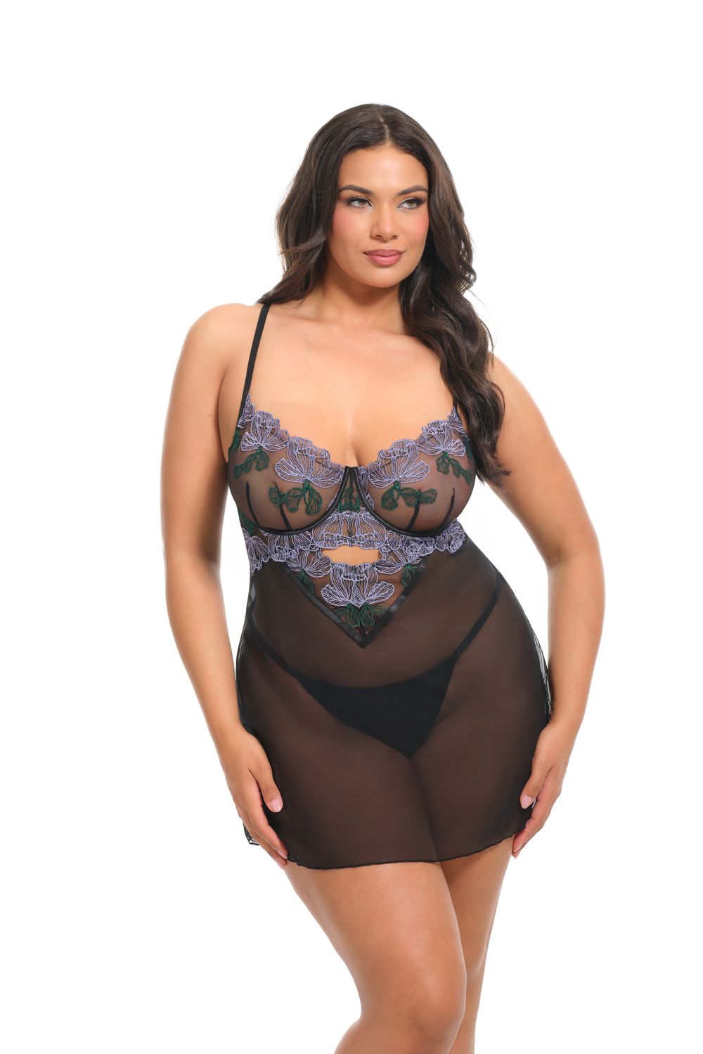 MELISANDE BABYDOLL PLUS, Color: ETHEREAL PETALS050/BLACK, Size: 1X
