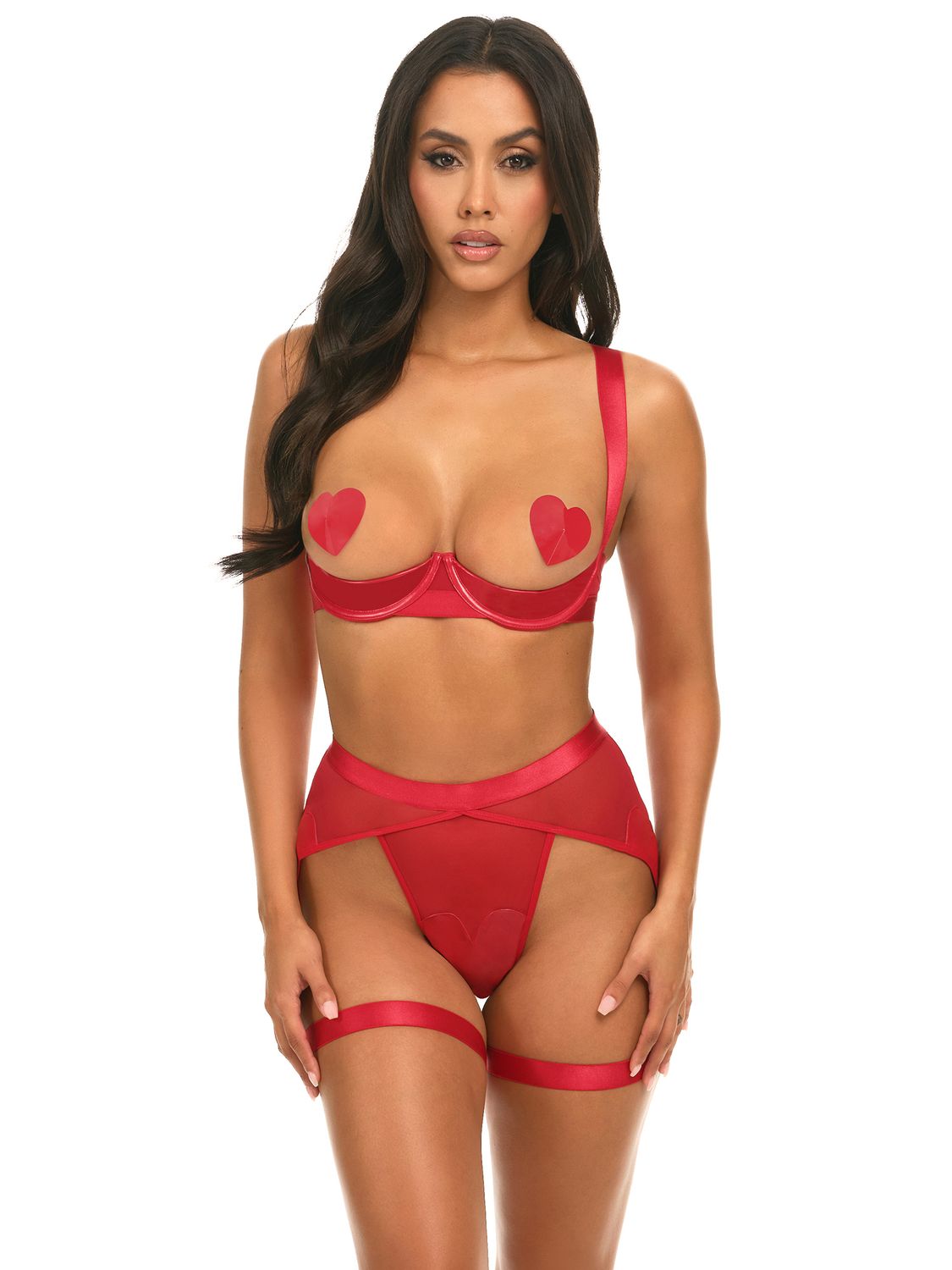 MARLOW WILLOW SET WITH PASTIES, Color: RED, Size: S/M