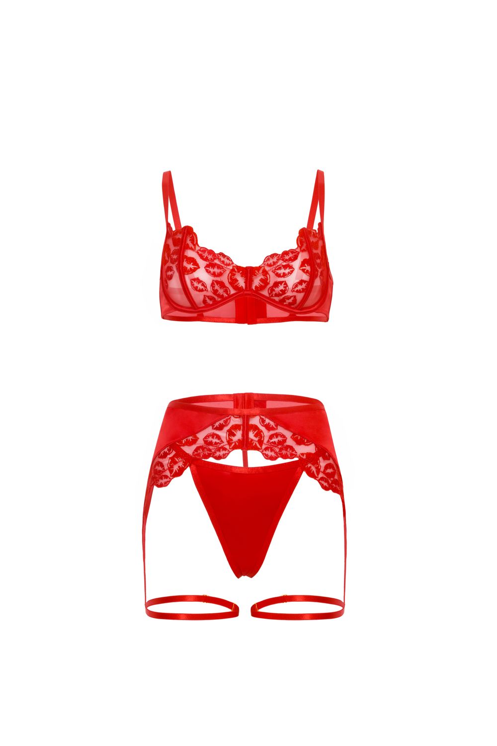 NOOR TERRACE 3 PC SET, Color: HUGS AND KISSES/RED, Size: S