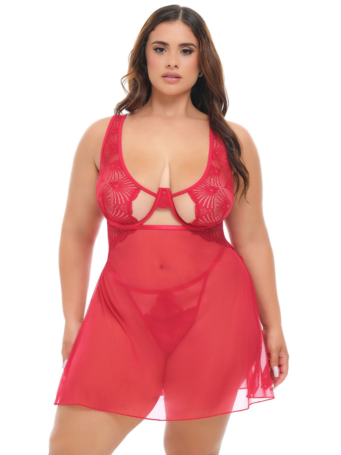 VERITY HARBOR BABYDOLL PLUS, Color: RED, Size: 1X/2X