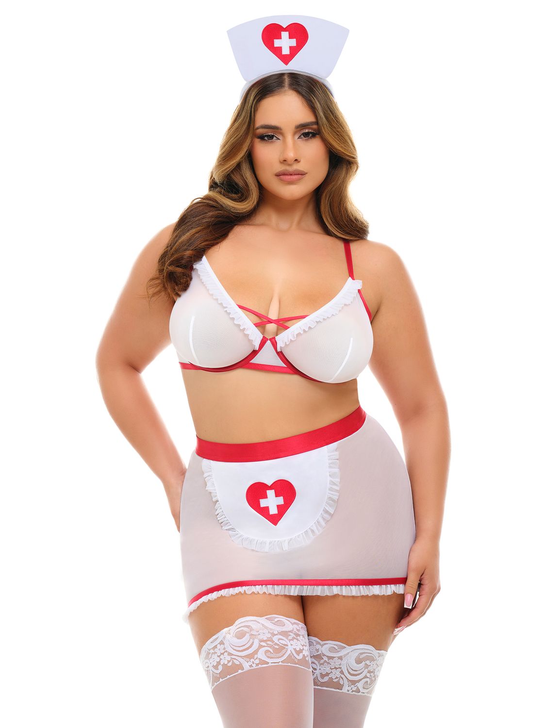 ELODIE ORCHARD SET PLUS, Color: RED/BRIGHT WHITE, Size: 1X/2X