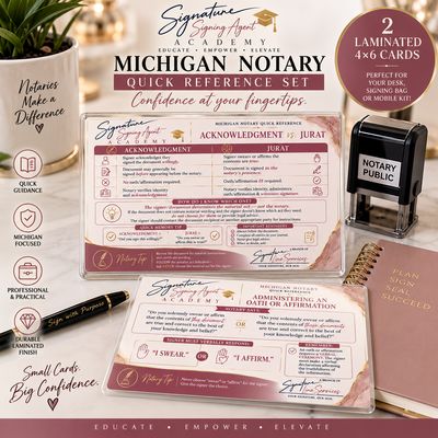 Michigan Notary Quick Reference Guide Card Michigan Notary Quick Reference Guide Card
