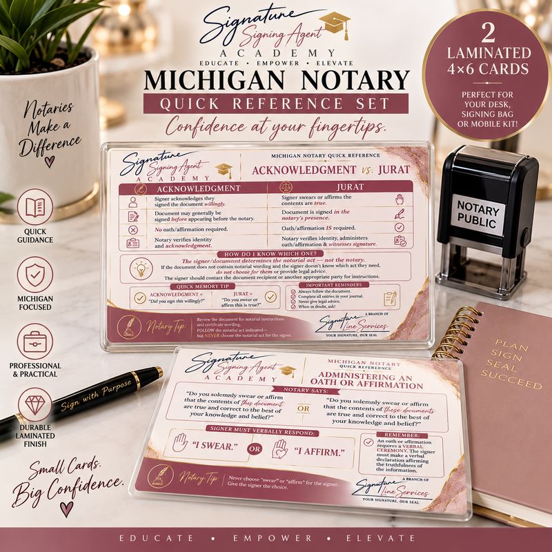 Michigan Notary Quick Reference Guide Card
