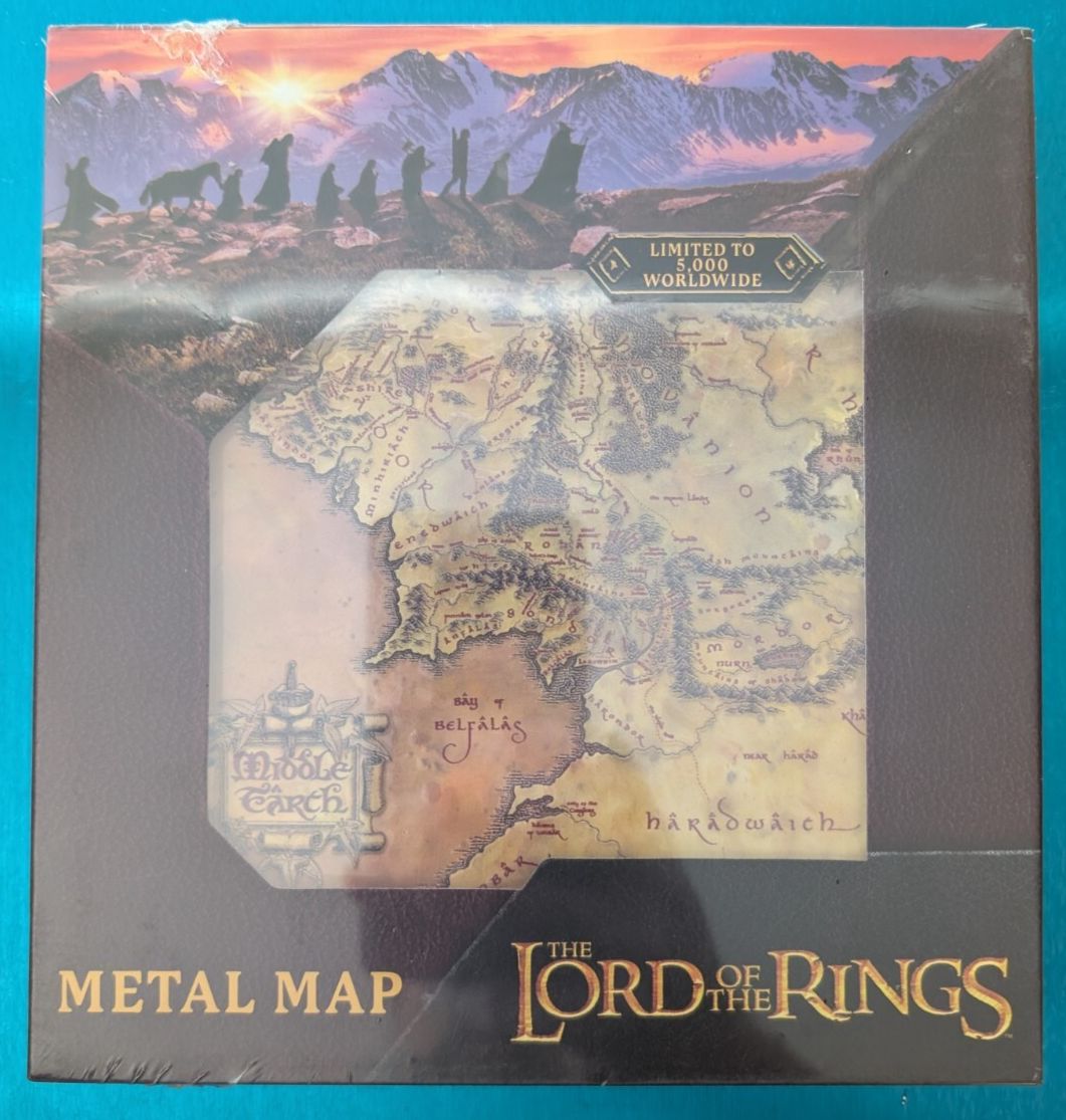 The Lord of the Rings Middle Earth Metal Embossed Map w Serialized Display Stand